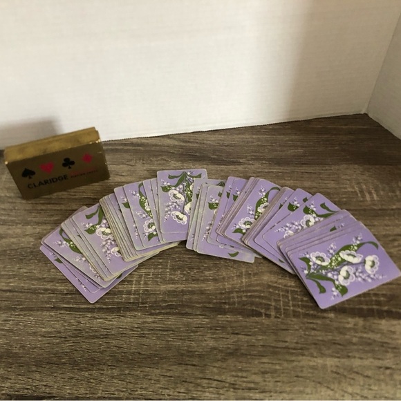 Vtg Claridge Purple Floral Playing Cards - Picture 1 of 10